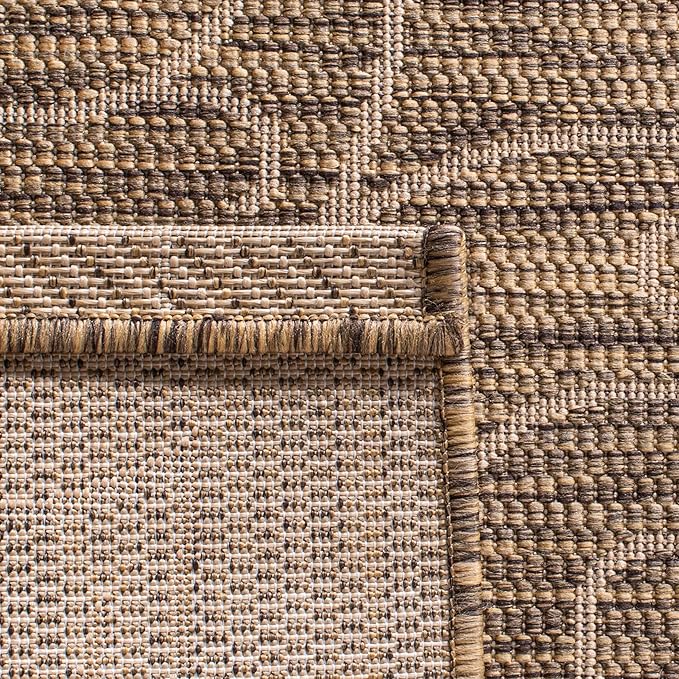 SAFAVIEH Washable Rug Outdoor Courtyard Collection - 4' x 5'7", Dark Beige & Beige, Non-Shedding & Easy Cleaning, Ideal for Patio, Backyard, Mudroom (CY5139B)