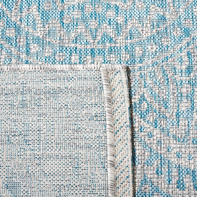 SAFAVIEH Washable Rug Outdoor Courtyard Collection - 9' x 12', Light Grey & Aqua Blue, Non-Shedding & Easy Cleaning, Ideal for Patio, Backyard, Mudroom (CY8734-37112)