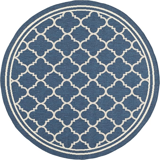 SAFAVIEH Courtyard Collection 4' Round Navy/Beige CY6918 Trellis Indoor/ Outdoor Splashproof Easy Scrubbing Patio Backyard Mudroom Area Rug