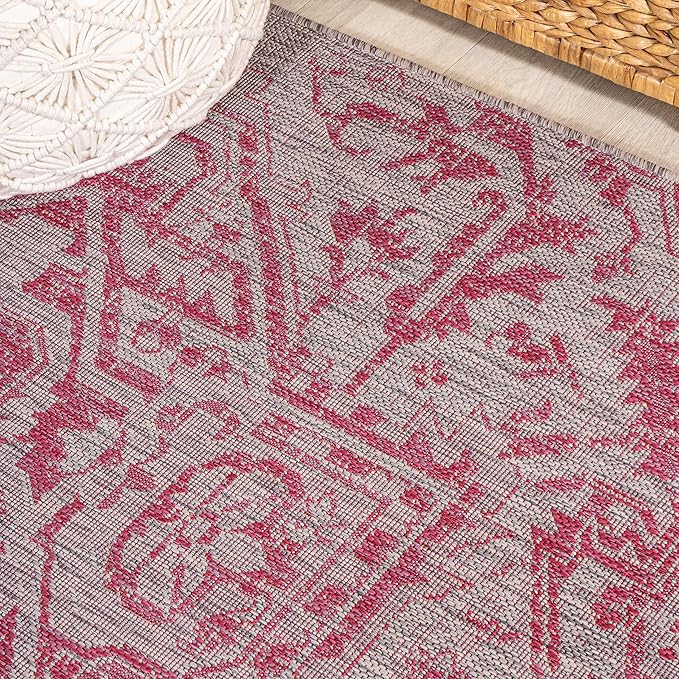 JONATHAN Y Boho Medallion Indoor Outdoor Runner Rug 2X10 Light Gray/Fuchsia, Estrella Textured Weave for Backyard, Patio, Porch, Easy-Cleaning, High Traffic, Pet-Friendly, Non-Shedding (SMB105F-210)
