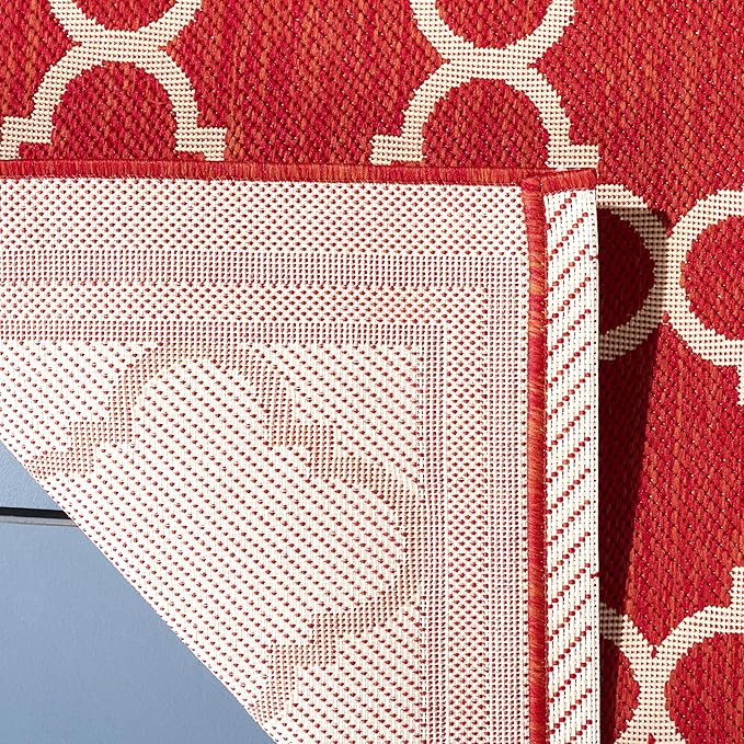 SAFAVIEH Washable Rug Outdoor Courtyard Collection - 2'3" x 16' Runner, Red & Bone, Non-Shedding & Easy Cleaning, Ideal for Patio, Entryway, Mudroom, Hallway, Kitchen (CY6918-248)