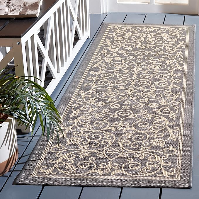 SAFAVIEH Washable Rug Outdoor Courtyard Collection - 2'3" x 8' Runner, Grey & Natural, Non-Shedding & Easy Cleaning, Ideal for Patio, Entryway, Mudroom, Hallway, Kitchen (CY2098-3606)
