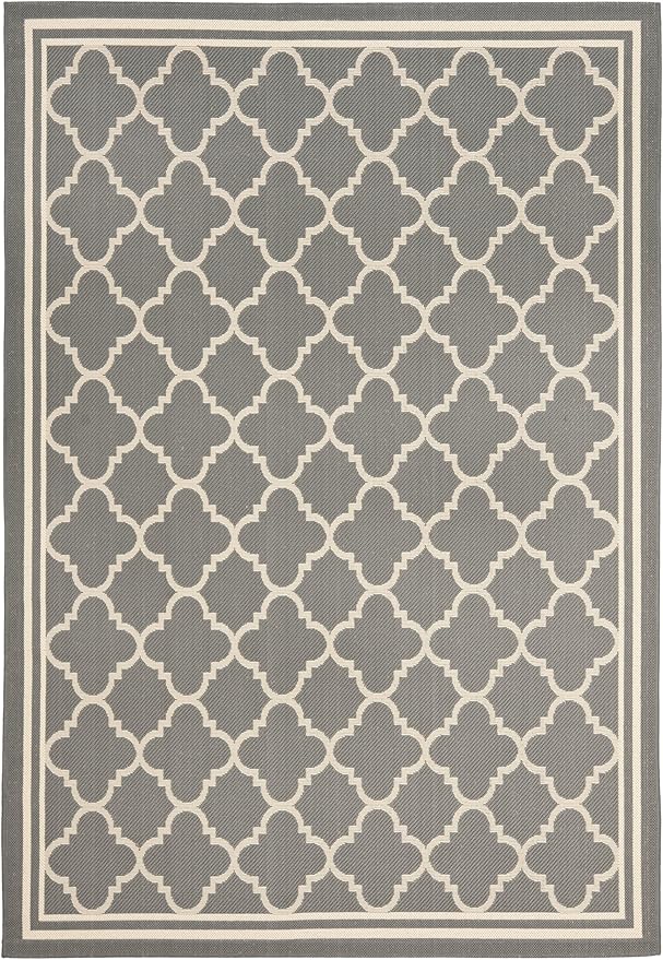 SAFAVIEH Washable Rug Outdoor Courtyard Collection - 6'7" x 9'6", Anthracite & Beige, Non-Shedding & Easy Cleaning, Ideal for Patio, Backyard, Mudroom (CY6918-246)