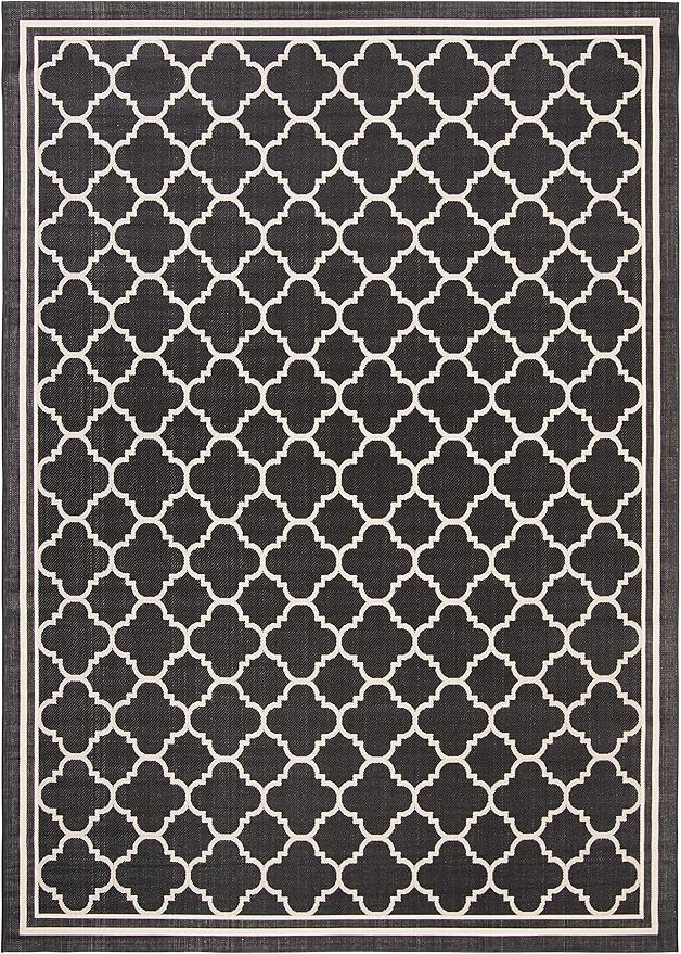 SAFAVIEH Washable Rug Outdoor Courtyard Collection - 9' x 12', Black & Beige, Non-Shedding & Easy Cleaning, Ideal for Patio, Backyard, Mudroom (CY6918-226)