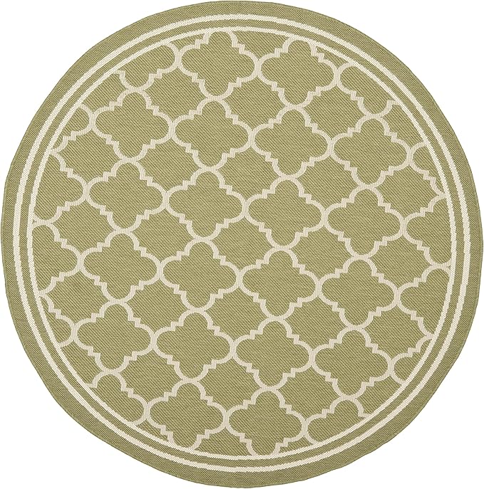SAFAVIEH Washable Rug Outdoor Courtyard Collection - 7'10" Round, Green & Beige, Non-Shedding & Easy Cleaning, Ideal for Patio, Backyard, Mudroom (CY6918-244)