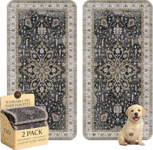 Washable Pee Pads for Dogs,Great Urine Absorbent Reusable Puppy Training Pads,Waterproof,Leak-Proof & Non-Slip Potty Pads for Whelping,Crate,Playpen,Bed.(Black Floral,36"x72")