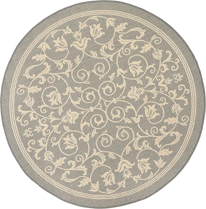 SAFAVIEH Washable Rug Outdoor Courtyard Collection - 5'3" Round, Grey & Natural, Non-Shedding & Easy Cleaning, Ideal for Patio, Backyard, Mudroom (CY2098-3606)