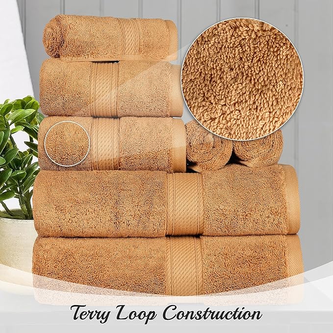 BNM Egyptian Cotton Heavyweight Towels, Ideal For Bathroom, Shower, Spa, 800 GSM Bath Towels, Highly-Absorbent, Luxury Bathroom Essentials, Soft Plush Home Basics, Bath Towel Set of 4, Orange Rust