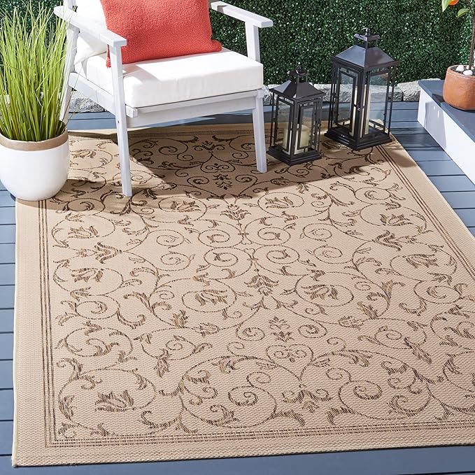 SAFAVIEH Washable Rug Outdoor Courtyard Collection - 5'3" x 7'7", Natural & Brown, Non-Shedding & Easy Cleaning, Ideal for Patio, Backyard, Mudroom (CY2098-3001)