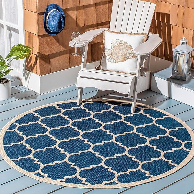 SAFAVIEH Washable Rug Outdoor Courtyard Collection - 2'7" x 5', Navy & Beige, Non-Shedding & Easy Cleaning, Ideal for Patio, Backyard, Mudroom (CY6914-268)