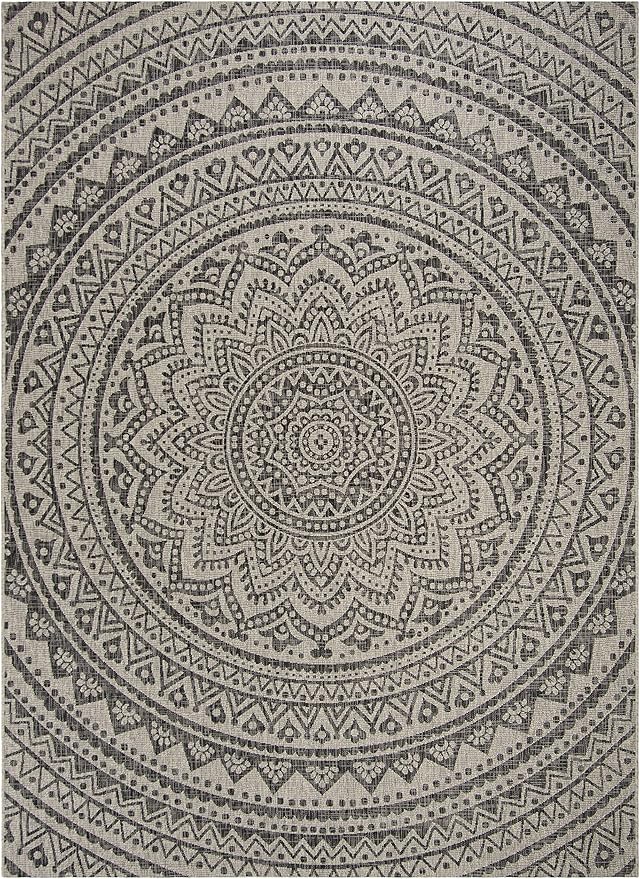 SAFAVIEH Courtyard Collection 8' x 10' Light Grey/Black CY8734 Indoor/ Outdoor Waterproof Easy Cleaning Patio Backyard Mudroom Area Rug
