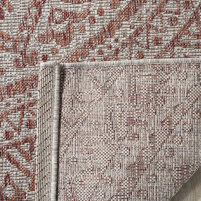 SAFAVIEH Washable Rug Outdoor Courtyard Collection - 2'3" x 5', Light Beige & Terracotta, Non-Shedding & Easy Cleaning, Ideal for Patio, Front Door, Entryway, Mudroom, Doormat (CY8734-36512)