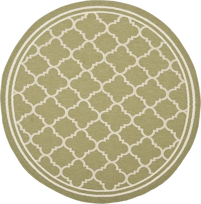 SAFAVIEH Courtyard Collection 4' Round Green/Beige CY6918 Trellis Indoor/ Outdoor Splashproof Easy Scrubbing Patio Backyard Mudroom Area Rug