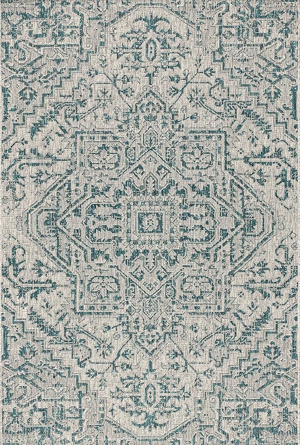 JONATHAN Y Boho Medallion Indoor Outdoor Area Rug 3X5 Teal/Gray, Estrella Textured Weave for Backyard, Patio, Porch, Easy-Cleaning, High Traffic, Pet-Friendly, Non-Shedding (SMB105C-3)