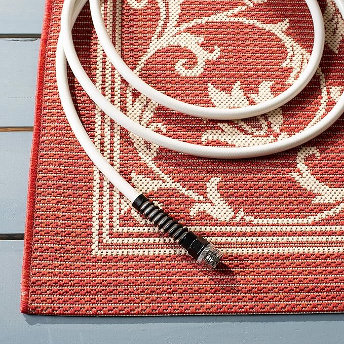 SAFAVIEH Washable Rug Outdoor Courtyard Collection - 5'3" x 7'7", Red & Natural, Non-Shedding & Easy Cleaning, Ideal for Patio, Backyard, Mudroom (CY2098-3707)
