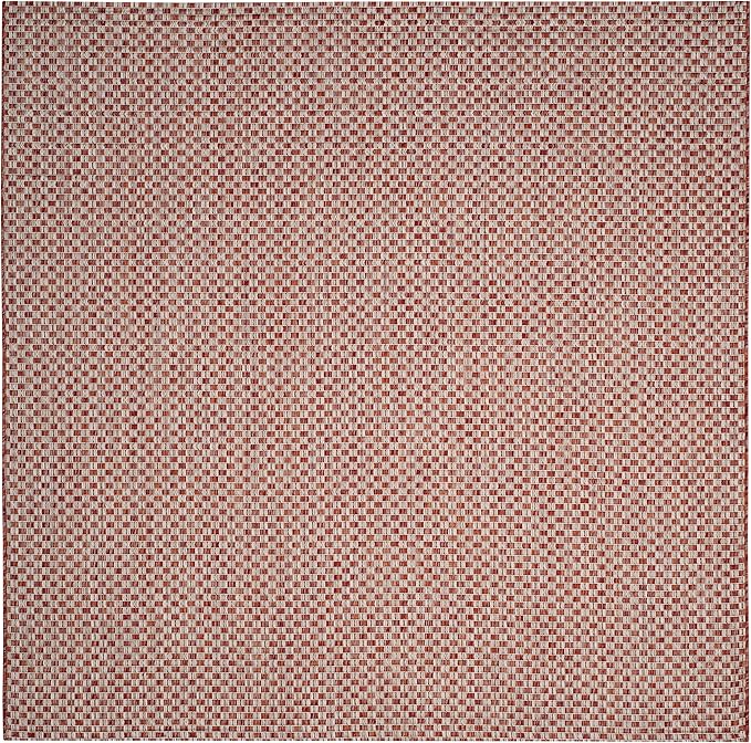 SAFAVIEH Washable Rug Outdoor Courtyard Collection - 5'3" Square, Rust & Light Grey, Non-Shedding & Easy Cleaning, Ideal for Patio, Backyard, Mudroom (CY8653-36521)