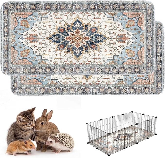 Washable Guinea Pig Pee Pads,Absorbent Reusable Guinea Pig Cage Liners,Waterproof,Leak-Proof & Non-Slip Potty Pads for Small Animals Rabbit Hamster Rat.(Blue Floral,24"x48")