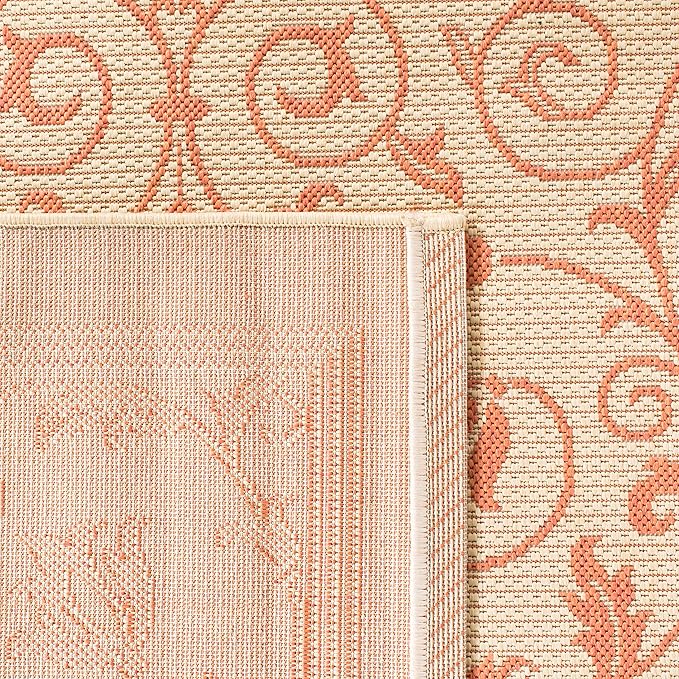 SAFAVIEH Washable Rug Outdoor Courtyard Collection - 6'7" Square, Natural & Terracotta, Non-Shedding & Easy Cleaning, Ideal for Patio, Backyard, Mudroom (CY2098-3201)