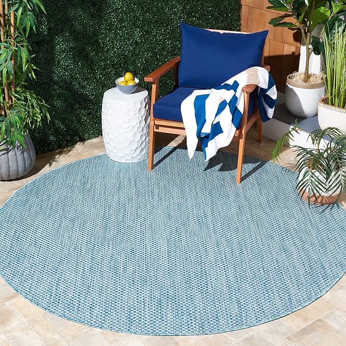 SAFAVIEH Courtyard Collection 6'7'' Round Aqua/Grey CY8521 Indoor/ Outdoor Patio Backyard Mudroom Area Rug