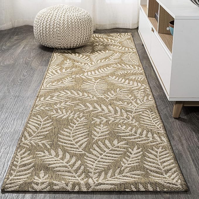 JONATHAN Y Palm Frond Indoor Outdoor Runner Rug 2X10 Brown/Beige, Nevis for Backyard, Patio, Porch, Easy-Cleaning, High Traffic, Pet-Friendly, Non-Shedding (SMB119A-210)