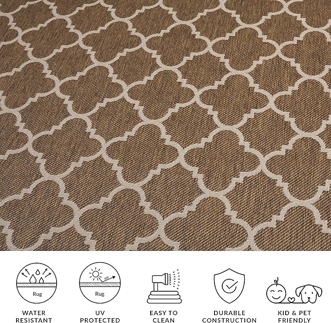 SAFAVIEH Washable Rug Outdoor Courtyard Collection - 4' Square, Brown & Bone, Non-Shedding & Easy Cleaning, Ideal for Patio, Backyard, Mudroom (CY6918-242)
