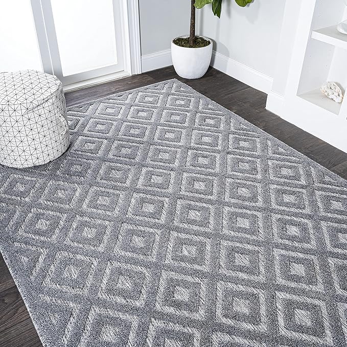 JONATHAN Y Diamond Trellis Indoor Outdoor Area Rug 4X6 Dark Gray, Portmany Neutral for Backyard, Patio, Porch, Easy-Cleaning, High Traffic, Pet-Friendly, Non-Shedding (IBZ104A-4)