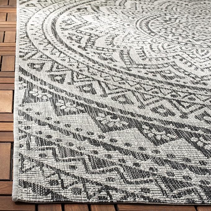 SAFAVIEH Washable Rug Outdoor Courtyard Collection - 2'3" x 12' Runner, Light Grey & Black, Non-Shedding & Easy Cleaning, Ideal for Patio, Entryway, Mudroom, Hallway, Kitchen (CY8734-37612)