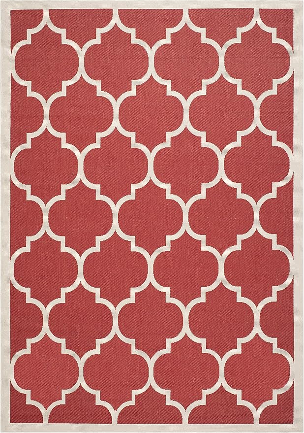 SAFAVIEH Washable Rug Outdoor Courtyard Collection - 6'7" x 9'6", Red & Bone, Non-Shedding & Easy Cleaning, Ideal for Patio, Backyard, Mudroom (CY6914-248)