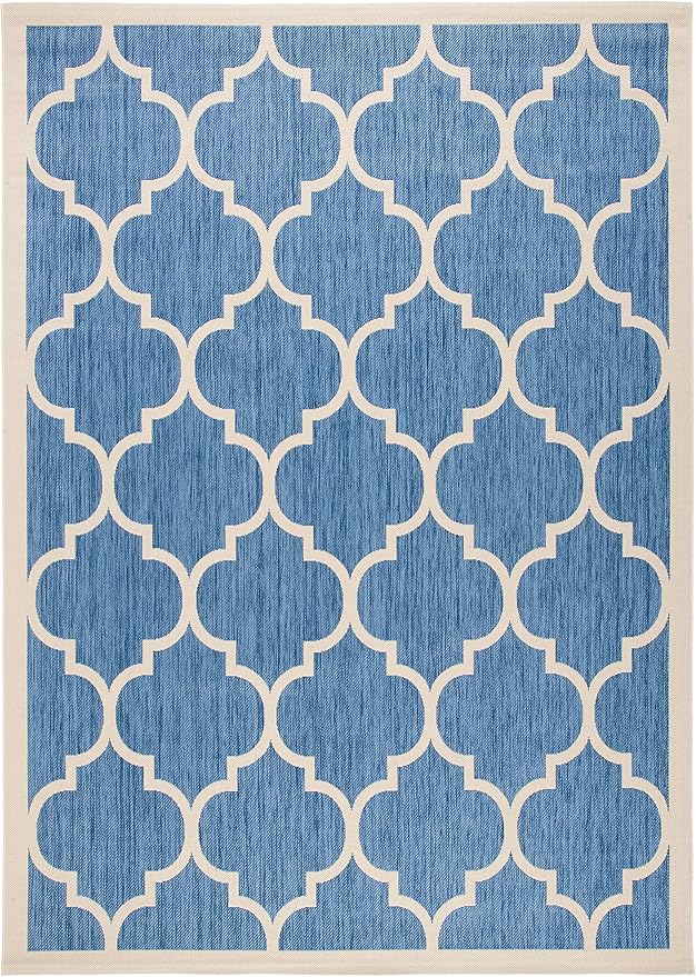 SAFAVIEH Washable Rug Outdoor Courtyard Collection - 9' x 12', Blue & Beige, Non-Shedding & Easy Cleaning, Ideal for Patio, Backyard, Mudroom (CY6914-243)