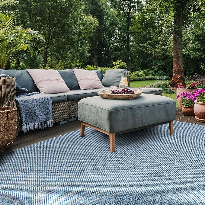 SAFAVIEH Washable Rug Outdoor Courtyard Collection - 11' x 15', Navy & Grey, Non-Shedding & Easy Cleaning, Ideal for Patio, Backyard, Mudroom (CY8521-36821)