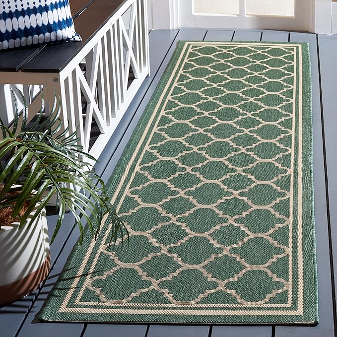 SAFAVIEH Washable Rug Outdoor Courtyard Collection - 2'3" x 8' Runner, Dark Green & Beige, Non-Shedding & Easy Cleaning, Ideal for Patio, Entryway, Mudroom, Hallway, Kitchen (CY6918-322)