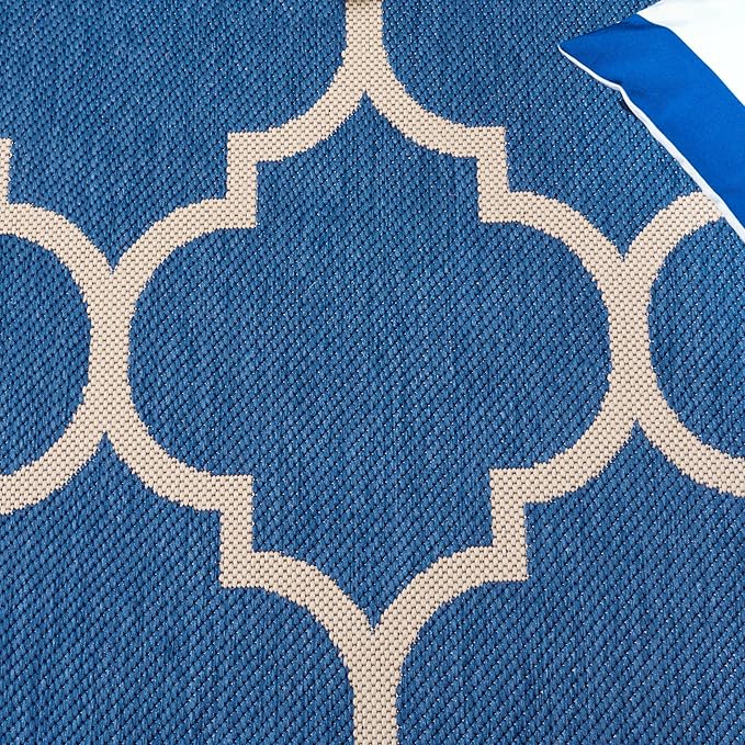 SAFAVIEH Courtyard Collection 2'3" x 12' Blue/Beige CY6914 Trellis Indoor/ Outdoor Waterproof Easy Cleaning Patio Backyard Mudroom Runner Rug