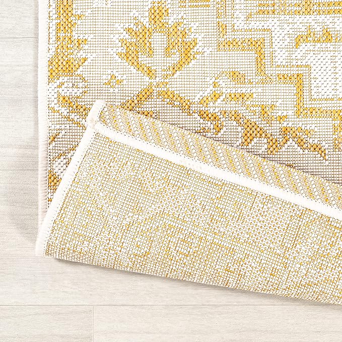 JONATHAN Y Boho Medallion Indoor Outdoor Area Rug 5X8 Cream/Yellow, Estrella Textured Weave for Backyard, Patio, Porch, Easy-Cleaning, High Traffic, Pet-Friendly, Non-Shedding (SMB105H-5)
