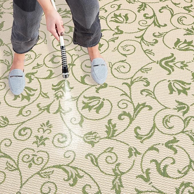 SAFAVIEH Washable Rug Outdoor Courtyard Collection - 2'3" x 8' Runner, Natural & Olive, Non-Shedding & Easy Cleaning, Ideal for Patio, Entryway, Mudroom, Hallway, Kitchen (CY2098-1E01)
