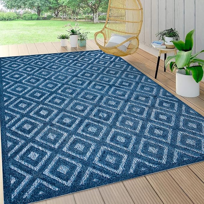 JONATHAN Y Diamond Trellis Indoor Outdoor Area Rug 3X5 Navy, Portmany Neutral for Backyard, Patio, Porch, Easy-Cleaning, High Traffic, Pet-Friendly, Non-Shedding (IBZ104B-3)