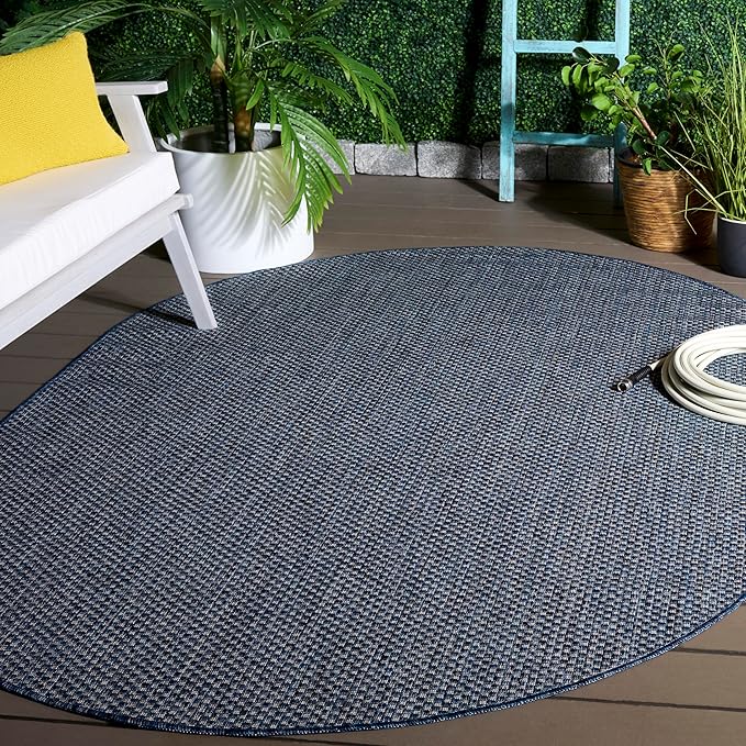 SAFAVIEH Washable Rug Outdoor Courtyard Collection - 5'3" x 7'6" Oval, Navy/Grey, Non-Shedding & Easy Cleaning, Ideal for Patio, Backyard, Mudroom (CY8521-36821)