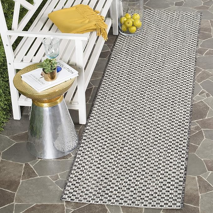 SAFAVIEH Courtyard Collection 2'3' x 20' Black/Light Grey CY8653 Indoor/ Outdoor Patio Backyard Mudroom Runner Rug