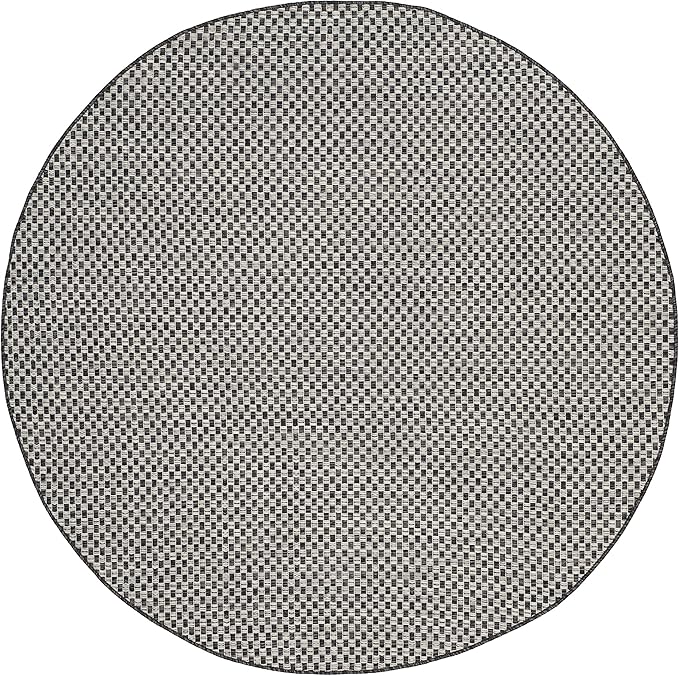 SAFAVIEH Washable Rug Outdoor Courtyard Collection - 10' Round, Black & Light Grey, Non-Shedding & Easy Cleaning, Ideal for Patio, Backyard, Mudroom (CY8653-37621)