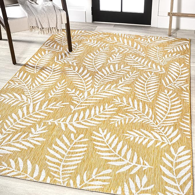 JONATHAN Y Palm Frond Indoor Outdoor Area Rug 4X6 Yellow/Cream, Nevis for Backyard, Patio, Porch, Easy-Cleaning, High Traffic, Pet-Friendly, Non-Shedding (SMB119C-4)