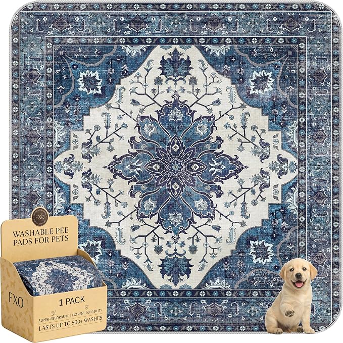 Washable Pee Pads for Dogs,Great Urine Absorbent Reusable Puppy Training Pads,Waterproof,Leak-Proof & Non-Slip Potty Pads for Whelping,Crate,Playpen,Bed.(Dark Navy Floral,72"x72")