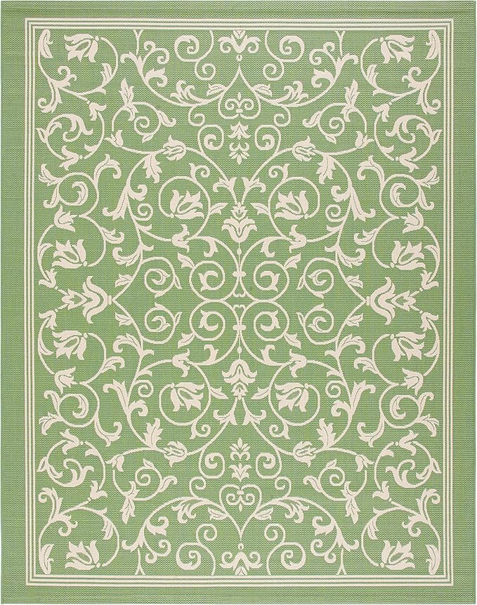 SAFAVIEH Courtyard Collection 8' x 10' Olive / Natural CY2098 Scroll Indoor/ -Outdoor -Waterproof Easy -Cleaning Patio Backyard Mudroom Area -Rug