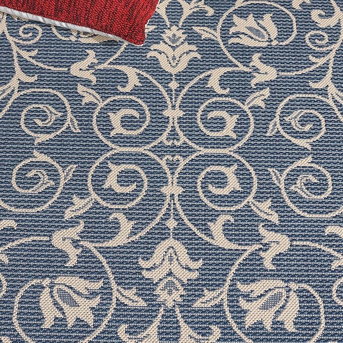 SAFAVIEH Washable Rug Outdoor Courtyard Collection - 2'3" x 6'7" Runner, Blue & Natural, Non-Shedding & Easy Cleaning, Ideal for Patio, Entryway, Mudroom, Hallway, Kitchen (CY2098-3103)