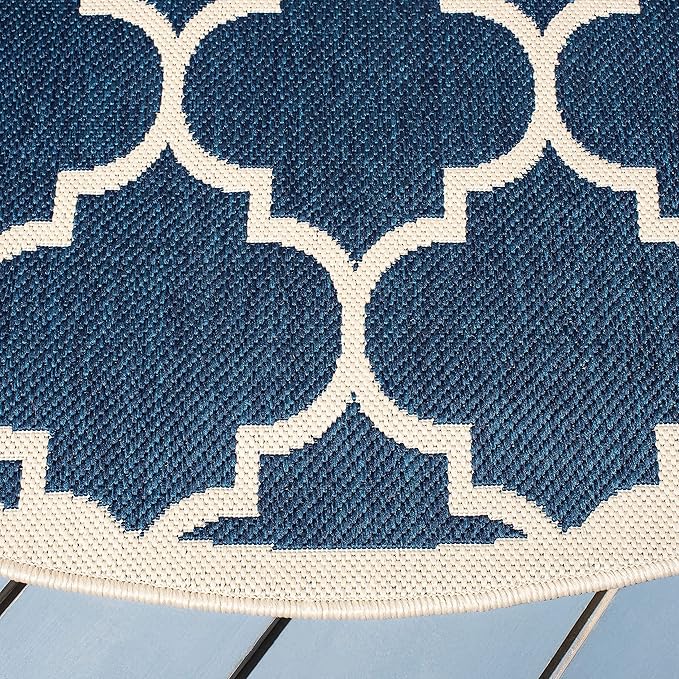 SAFAVIEH Washable Rug Outdoor Courtyard Collection - 5'3" Round, Navy & Beige, Non-Shedding & Easy Cleaning, Ideal for Patio, Backyard, Mudroom (CY6914-268)