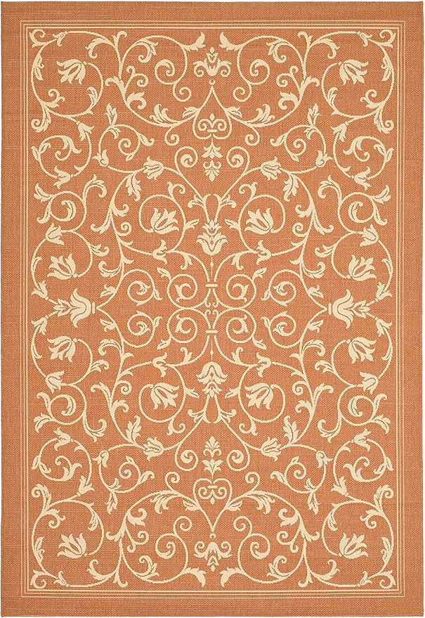 SAFAVIEH Washable Rug Outdoor Courtyard Collection - 6'7" x 9'6", Terracotta & Natural, Non-Shedding & Easy Cleaning, Ideal for Patio, Backyard, Mudroom (CY2098-3202)