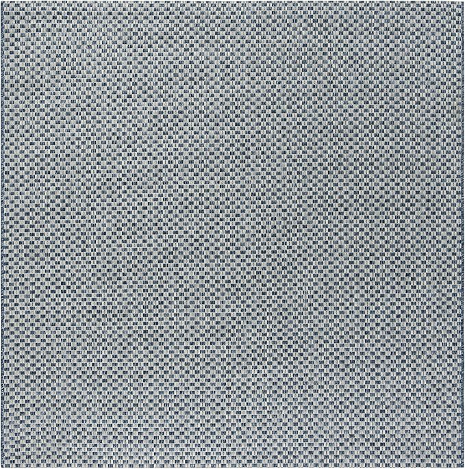 SAFAVIEH Washable Rug Outdoor Courtyard Collection - 10' Square, Blue & Light Grey, Non-Shedding & Easy Cleaning, Ideal for Patio, Backyard, Mudroom (CY8653-36821)