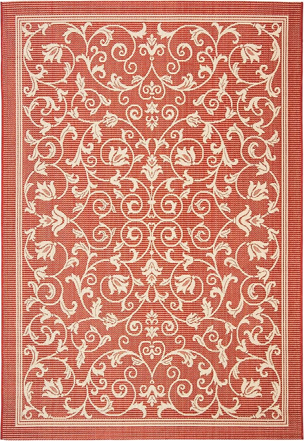 SAFAVIEH Washable Rug Outdoor Courtyard Collection - 4' x 5'7", Red & Natural, Non-Shedding & Easy Cleaning, Ideal for Patio, Backyard, Mudroom (CY2098-3707)