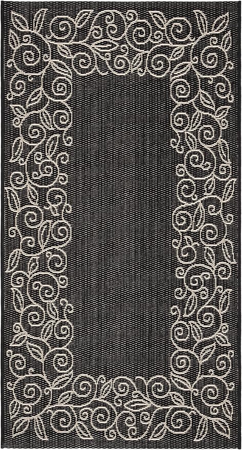 SAFAVIEH Washable Rug Outdoor Courtyard Collection - 2'7" x 5', Black & Beige, Non-Shedding & Easy Cleaning, Ideal for Patio, Backyard, Mudroom (CY5139D)