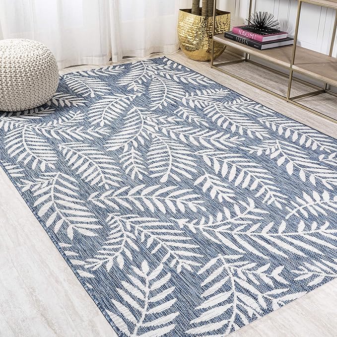 JONATHAN Y Palm Frond Indoor Outdoor Area Rug 4X6 Navy/Ivory, Nevis for Backyard, Patio, Porch, Easy-Cleaning, High Traffic, Pet-Friendly, Non-Shedding (SMB119B-4)