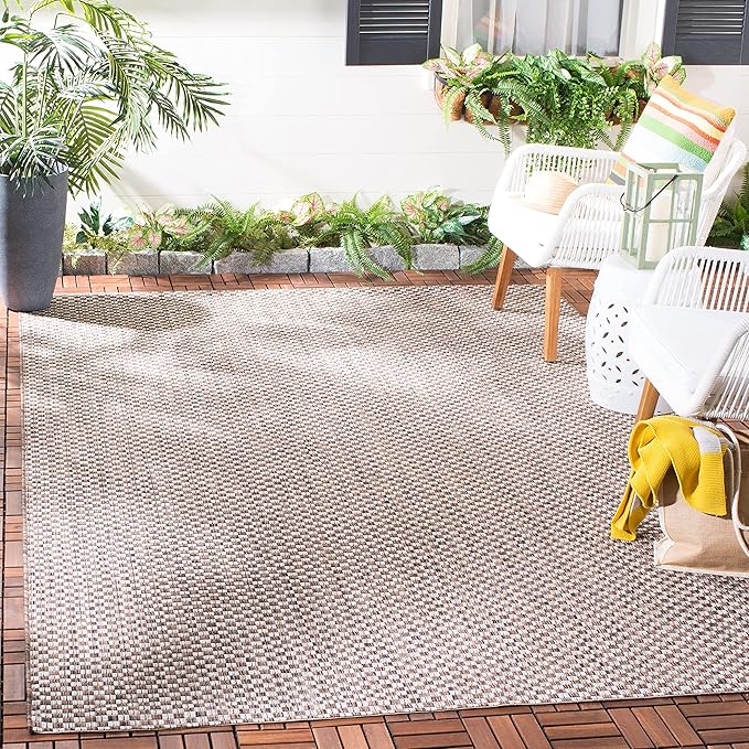SAFAVIEH Washable Rug Outdoor Courtyard Collection - 5'3" Square, Light Brown & Light Grey, Non-Shedding & Easy Cleaning, Ideal for Patio, Backyard, Mudroom (CY8653-36321)