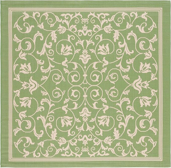 SAFAVIEH Washable Rug Outdoor Courtyard Collection - 7'10" Square, Olive & Natural, Non-Shedding & Easy Cleaning, Ideal for Patio, Backyard, Mudroom (CY2098-1E06)